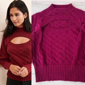 4SI3NNA Owen Sweater Women's 1X Oxblood Red Cable Knit Sweater with Chest Cutout